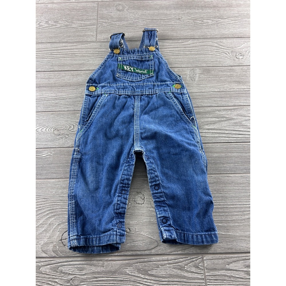 Key Imperial Vintage Baby Denim Overalls Blue 12 Months Workwear Snap Leg